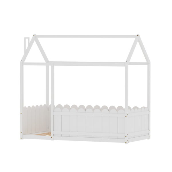 Fanno-House-Shaped Bed Frame for Kids Solid Pine Wood Australian Single Mattress White