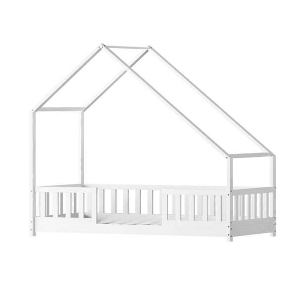 Fanno-House-Shaped Bed Frame for Kids Solid Pine Wood Australian Single Mattress White