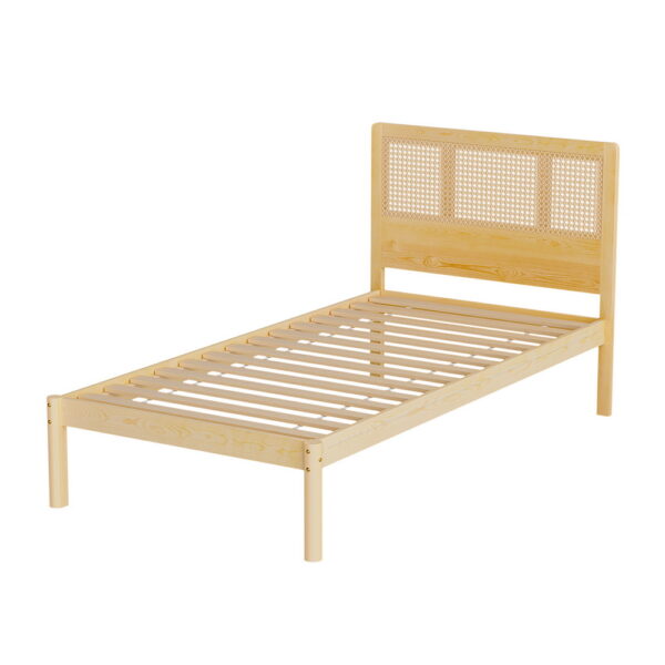 Fanno-Rattan Bed Frame Single Size Solid Pinewood Modern Design Easy Assembly