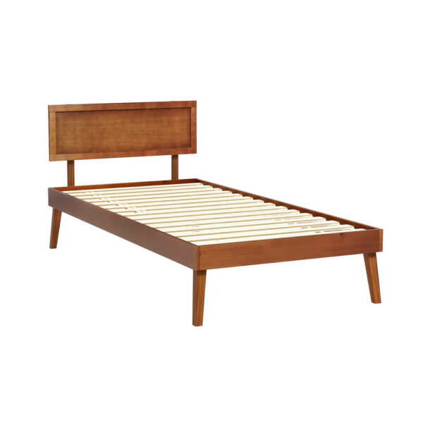 Fanno-Wooden Bed Frame Single Size Pinewood Rustic Design Easy Assembly Walnut Color