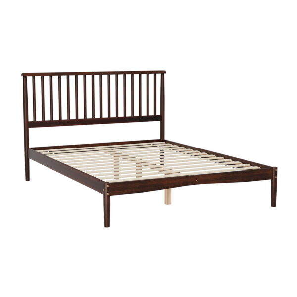 Fanno-Wooden Bed Frame Double Size Scandinavian Design Solid Pinewood Walnut Finish