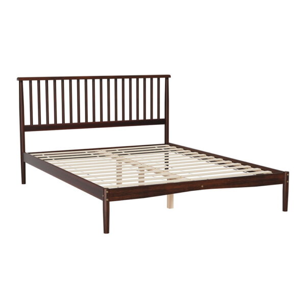 Fanno-Wooden Bed Frame Queen Size Modern Scandinavian Design Pinewood Walnut Finish