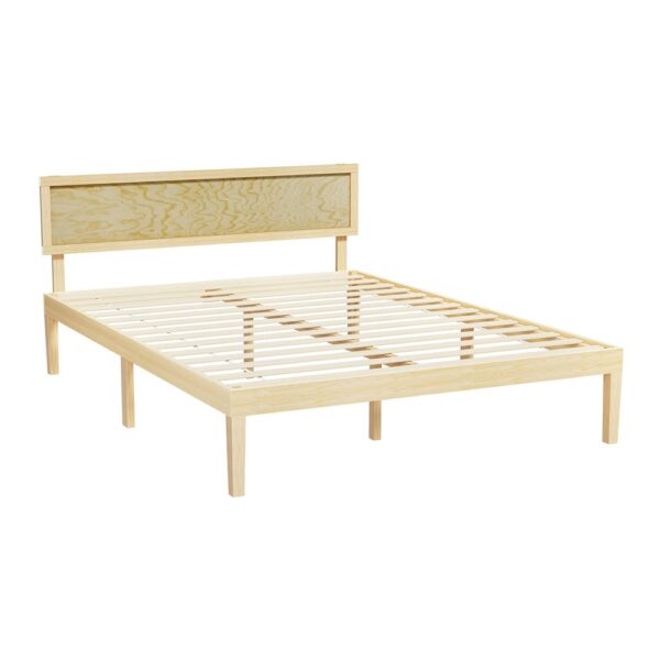 Fanno-Wooden Bed Frame Double Size Pine Platform Rustic Boho  Easy Assembly