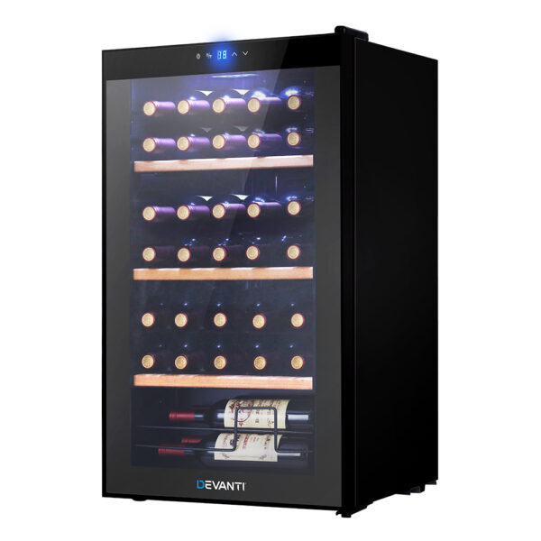 Fanno-Wine Cooler 34 Bottles Adjustable Temperature UV Resistant Touch Control Black