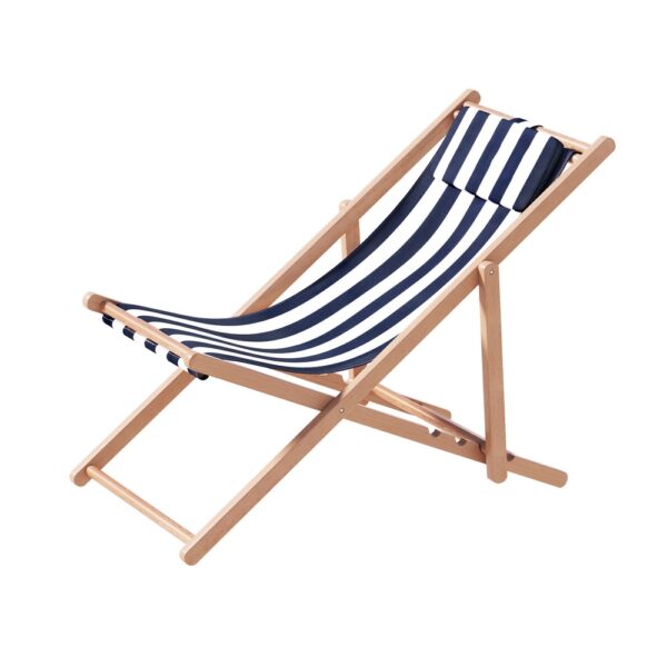 Fanno-Wooden Beach Chair Folding Outdoor Lounge with Adjustable Backrest and Pillow