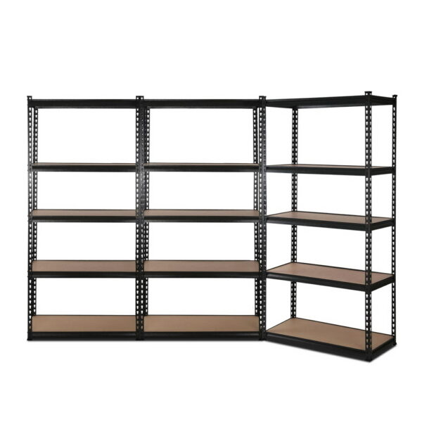 Fanno-Heavy-Duty Storage Shelf Rack Adjustable Steel Shelving Unit 200kg Capacity Black