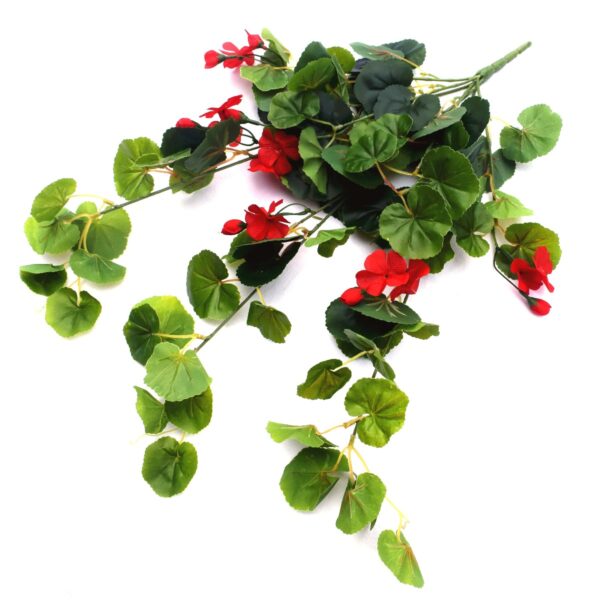 Fanno-Artificial Geranium Hanging Bush with Red Flowers for Indoor Decor 60cm