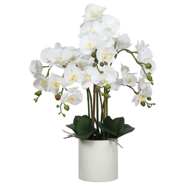 Fanno-Large 65cm Potted Faux Orchid Elegant White Artificial Plant for Home Decor