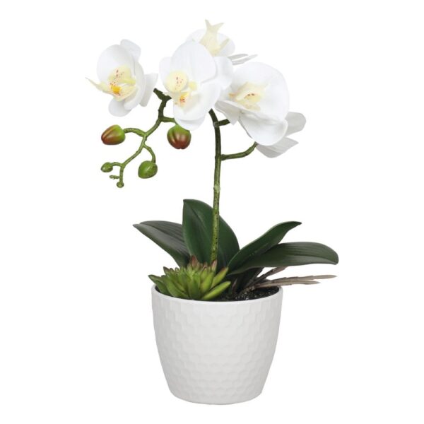 Fanno-Potted Single Stem White Phalaenopsis Orchid Decorative Pot Indoor Faux Plant