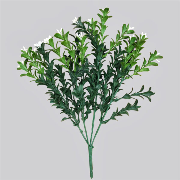 Fanno-Artificial Boxwood Bush with White Flowers for Indoor Outdoor Decor 30cm